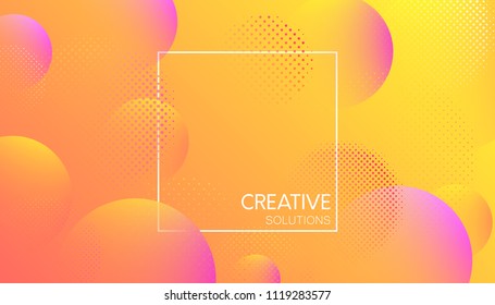 Orange creative solutions background with frame and abstract bubbles pattern. Vector illustration.