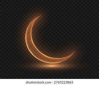 An orange crescent moon glow effect on a dark background with a soft, shimmering halo, smooth glowing outline and a warm, atmospheric sheen.