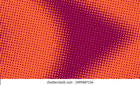Orange and crimson red retro comic pop art background with halftone dots design, vector illustration template