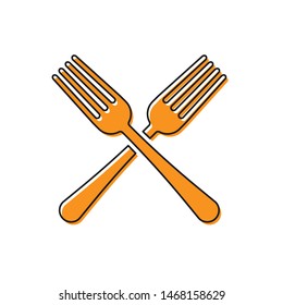 Orange Crossed fork icon isolated on white background. Cutlery symbol.  Vector Illustration