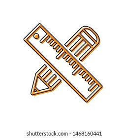 Orange Crossed ruler and pencil icon isolated on white background. Straightedge symbol. Drawing and educational tools.  Vector Illustration