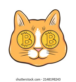 Orange Crypto Cat With Bitcoin Eyes Hand Drawn Design For Someone Who Loves Kitties And Crypto Currency, Vector Illustration Eps10