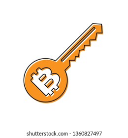 Orange Cryptocurrency key icon isolated on white background. Concept of cyber security or private key, digital key with technology interface. Vector Illustration