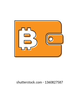 Orange Cryptocurrency wallet icon isolated on white background. Wallet and bitcoin sign. Mining concept. Money, payment, cash, pay icon. Vector Illustration