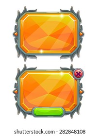 Orange crystal panels, vector game assets, isolated on white