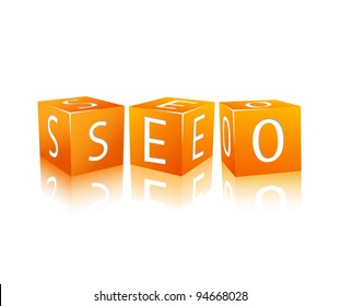 Orange Cubes Isolated on White. Word SEO. Vector