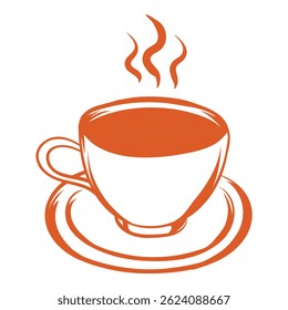 Orange cup of coffee with steam rising, representing a warm, comforting beverage
