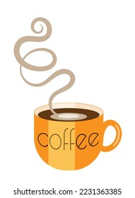 Copa naranja con café aromático al vapor.