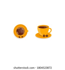 taza naranja de café caliente sobre un fondo blanco.