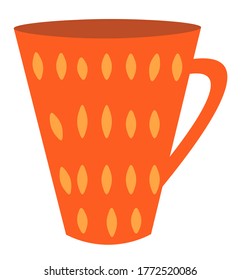 Orange cup isolated on white background. Cozy and cute crockery piece. Colorful mugs, dishes. Sweet home concept flat vector illustration