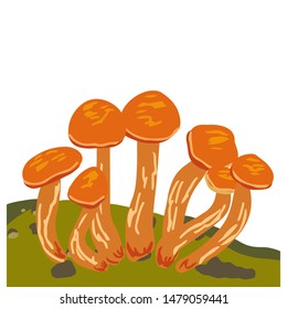 Orange cup mushroom on landscape. Flat cartoon style. Vector illustration.