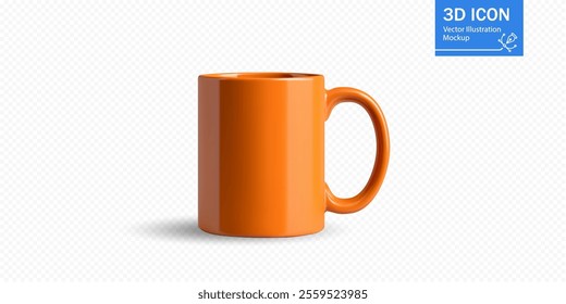 An orange cup is shown in a three-dimensional perspective, highlighting its smooth surface and vibrant color, suitable for branding or design mockups.