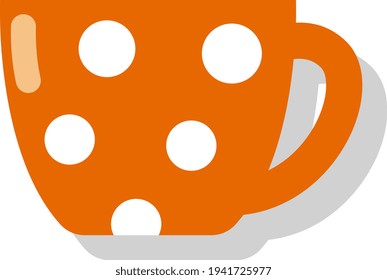 Orange cup with white polka dots, illustration, vector on a white background