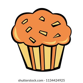 orange cupcake icon. Doodle style vector illustration.