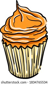 Orange cupcake, ilustración, vector sobre fondo blanco