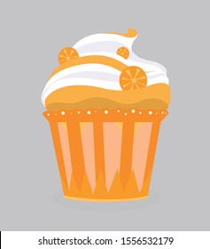 Orange cupcake or muffin. Vector illustration. Isolated