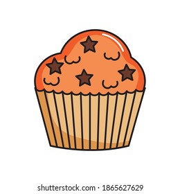 orange cupcake with stars chips over white background, colorful design, vector illustration