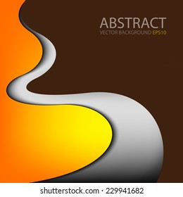 Orange curve background with silver grey line on brown space overlap paper layer for text and message modern artwork design