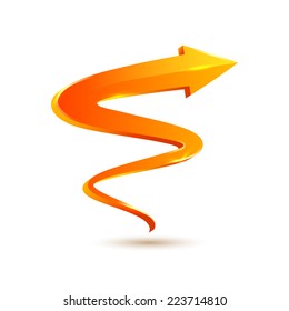 Orange curved arrow pointer. Vector illustration
