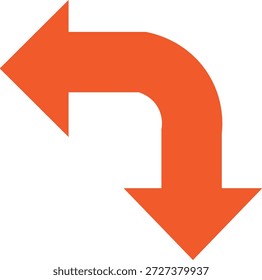 Seta curva laranja apontando para a esquerda e para baixo em espaço branco