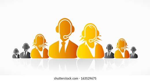 Orange Customer Service People Group Abstract Silhouettes 