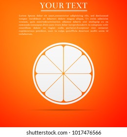 Orange in a cut. Citrus fruit icon isolated on orange background. Healthy lifestyle. Flat design. Vector Illustration