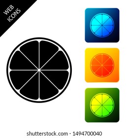 Orange in a cut. Citrus fruit icon isolated. Healthy lifestyle. Set icons colorful square buttons. Vector Illustration