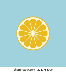 Medio ilustración de corte naranja, trozo de fruta naranja sobre fondo azul claro