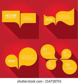 orange cut paper speech bubbles on red. speech bubbles set. vector illustration.