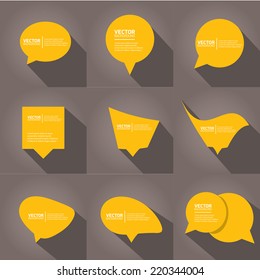 orange cut paper speech bubbles on black. speech bubbles set. vector illustration.