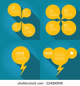 orange cut paper speech bubbles on blue. speech bubbles set. vector illustration.