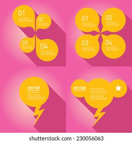 orange cut paper speech bubbles on pink. speech bubbles set. vector illustration.