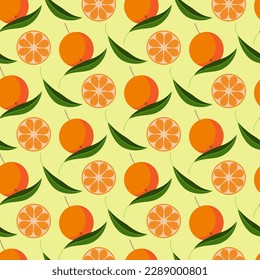 orange cut and whole seamless vector pattern, citrus fruit design print