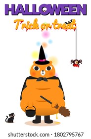 Orange Cute bear in witch suit. Halloween set icon vector illustration on white background