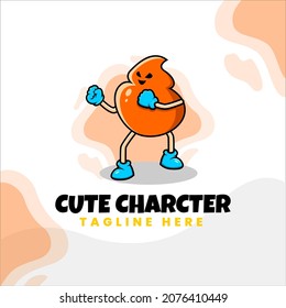 orange cute cartoon character logo design