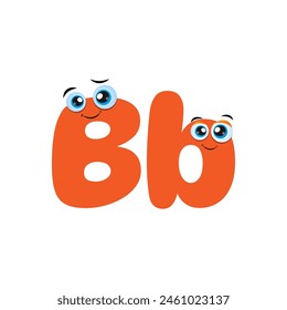 Orange Cute Cartoon Illustration of Uppercase and Lowercase Letter B. Illustrated Alphabet Characters with funny eyes. Funny kids letter with eyes. Vector illustration.