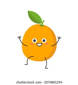 Orange cute character cartoon funny fruit smiling face happy joy emotions icon vector illustration.