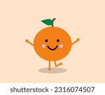 Orange cute character. Fruits and vegetables cute character in cartoon style with happy faces dancing.