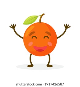 Orange Cute fruit cartoon character isolated on white background. Funny positive and friendly Orange emoticon face icon.