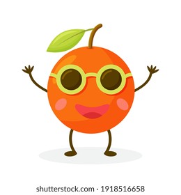 Orange Cute fruit cartoon character isolated on white background. Funny positive and friendly Orange emoticon face icon.