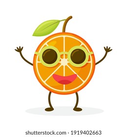 Orange Cute fruit cartoon character isolated on white background. Funny positive and friendly Orange emoticon face icon.