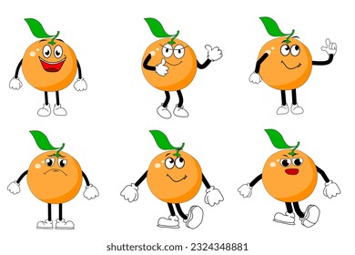 Orange. cute Fruit characters set isolated on white background. Vector illustration.