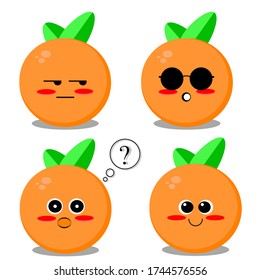 Orange. Cute fruit vector character set isolated on white