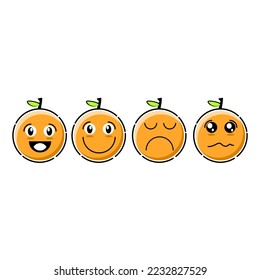 Orange. Cute fruit vector character isolated on white. 4 cute expression icon design