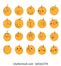 Orange. Cute fruit vector character set isolated on white