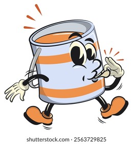 orange cute isolated cartoon paint can character mascot is blowing the whistle, work of hand drawn