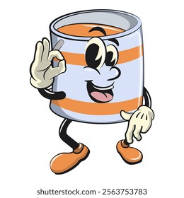 orange cute isolated cartoon paint can character mascot dancing while giving the okay sign, work of hand drawn