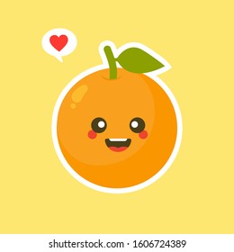 Orange Cute and kawaii  fruit cartoon character isolated on color  background vector . Funny positive and friendly Orange emoticon face icon. Happy smile cartoon face food , comical fruit mascot