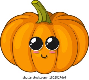 Orange cute pumpkin with bubble eyes, cartoon style, vector illustration isolated on white background