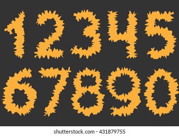 Orange cutting Numbers. Thorny numbers, Vector illustration